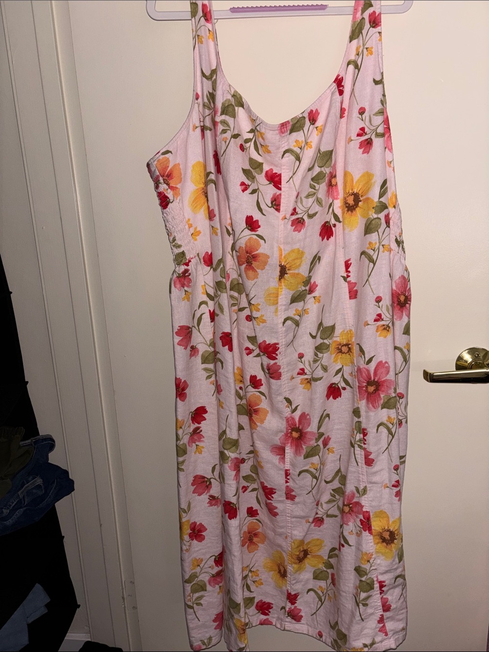 Old Navy Pink Floral Maxi Dress with Yellow & Red Blooms